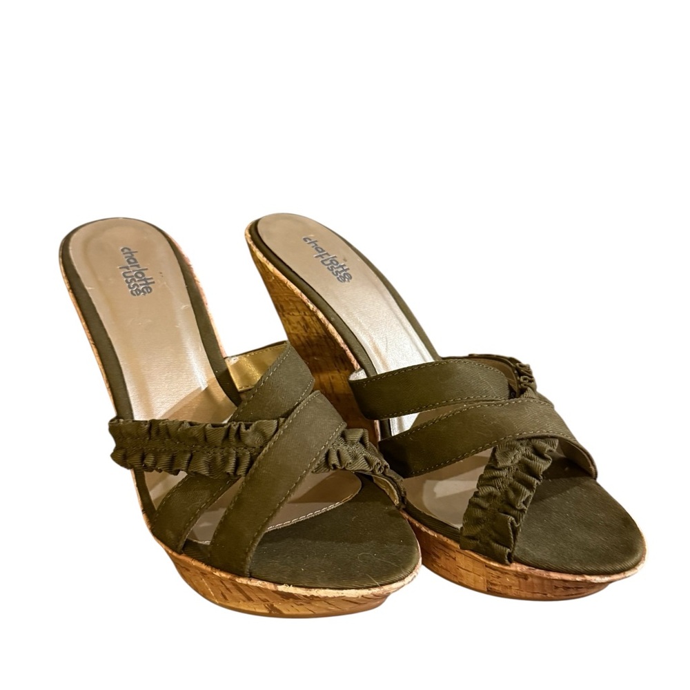 Charlotte Russe Olive Green Cork Wedge Sandals Women’s Size 9 Boho Summer